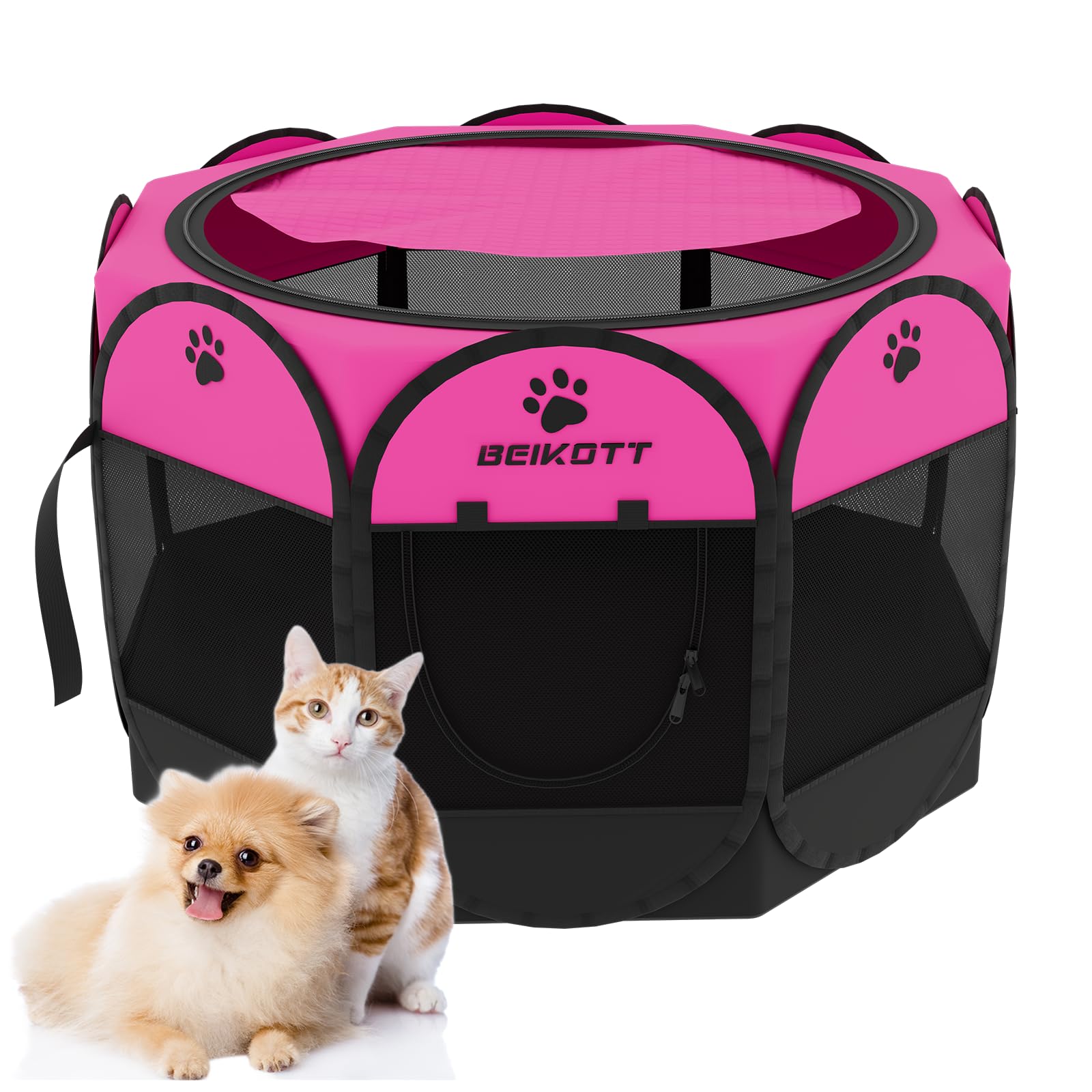 BEIKOTT Pet Playpen, Foldable Dog Playpens, Portable Exercise Kennel Tent for Puppies/Dogs/Cats/Rabbits, Dog Play Tent with Removable Mesh Shade Cover for Travel Indoor Outdoor Using(Large)