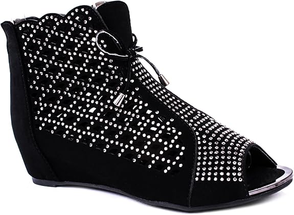 Women's Black Crystal Rhinestone Bling Wedge Flip Flops Sandal Shoes -- Check out the image by 