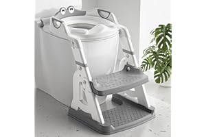 TuckInn Potty Training Seat, Toddler Toilet Seat for Little Boys Girls, 2-in-1 Potty Training Toilet with Step Stool Ladder Soft Cushioned Seat Splash Guard (Gray)