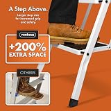 VonHaus 2 Step Folding Ladder Steel 150kg Capacity White view 6