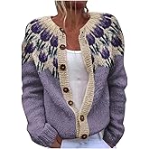 Cardigan Sweaters for Women Funny Fall Winter Retro Ethnic Sweater Tops Long Sleeve Open Front Button Down Knit Coats