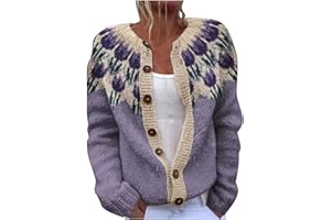 Cardigan Sweaters for Women Button Down Western Cute Y2k Sweater Vintage Ethnic Style Jacquard Chunky Pullover Tops
