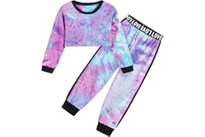 Betusline Girls 2 Piece Outfits Girls Cropped Sweatsuit Pants Outfit Clothes Set, 4T-14 Years