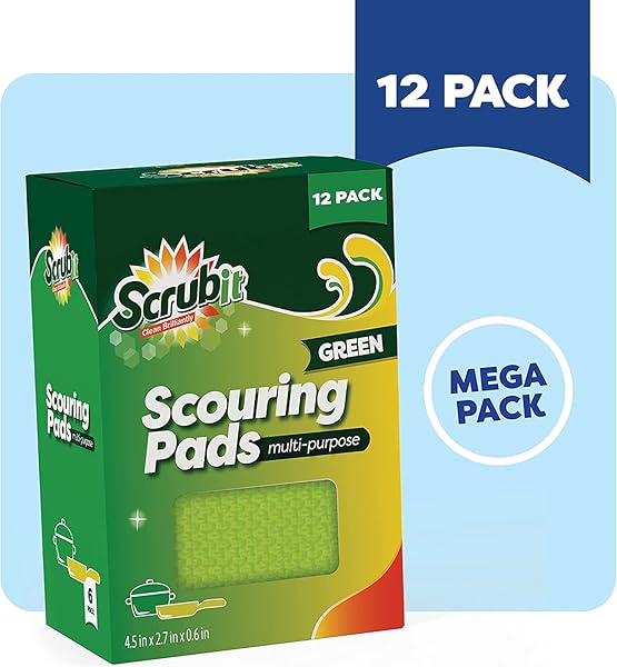 SCRUBIT MULTI-PURPOSE DISH SCRUB SPONGE, NON SCRATCH SCOURING PADS, CLEANING SPONGES FOR POTS, DISHES, UTENSILS, & NON-STICK COOKWARE – SPONGES FOR KITCHEN & BATHROOM – 12 PACK DISH SPONGE (GREEN)