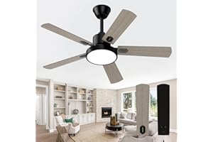 Obabala Ceiling Fans with Lights and Remote, Outdoor/Indoor Black Fan with Lights for Patio Bedroom Living Room，52 Inch