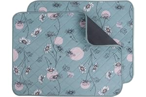 IEUUMLER Washable Pee Pads for Dogs, 2 Pack Non-Slip & Waterproof Pack Whelping Pad, Reusable Washable Puppy Potty Training Pad with Fast Absorbent for Playpen EU007 (Green Daisy, 24"X18"-2pcs)