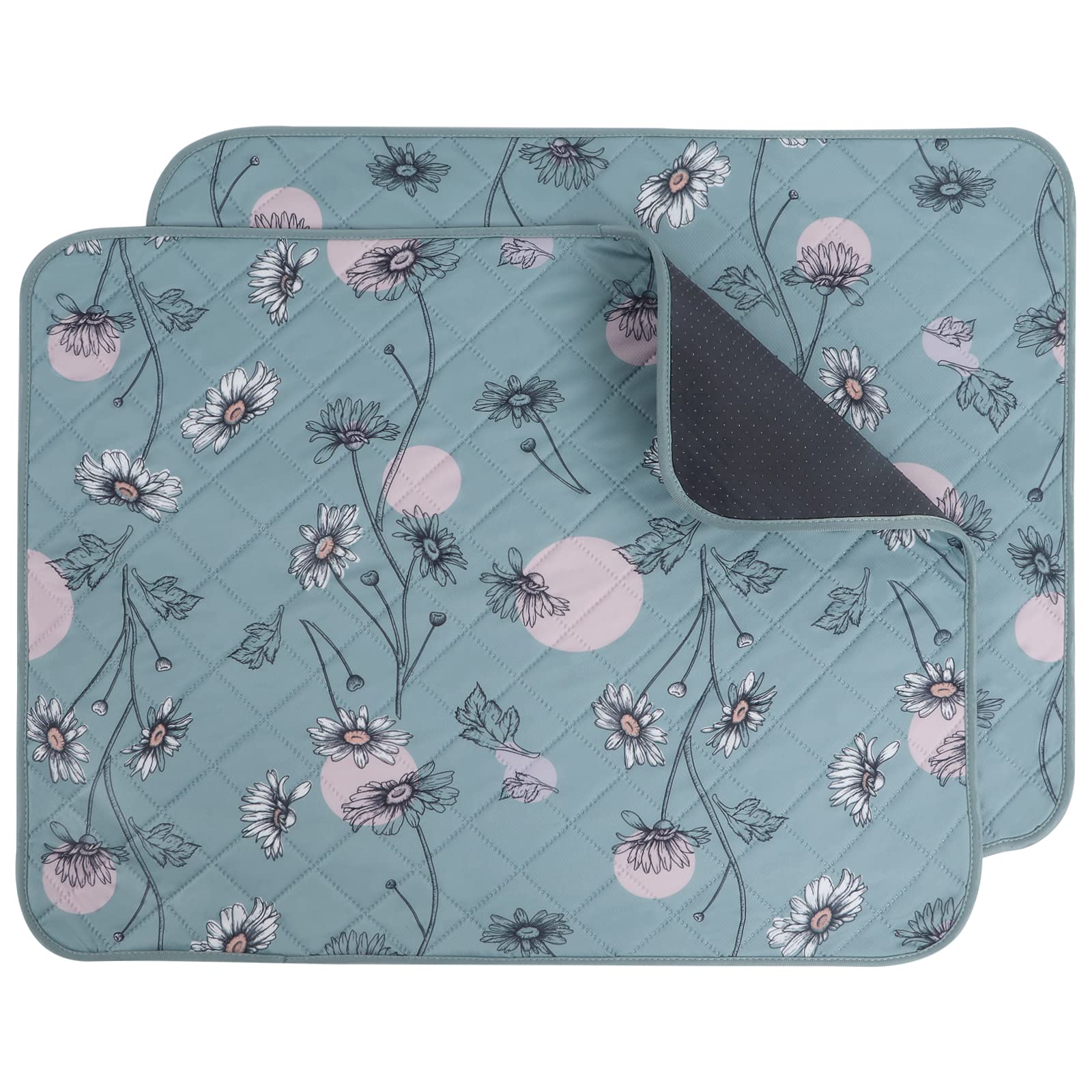 IEUUMLER Washable Pee Pads for Dogs, 2 Pack Waterproof & Non-Slip Pack Whelping Pad, Reusable Washable Puppy Potty Training Pad with Fast Absorbent for Playpen FC013 (Green Daisy, 80*90 cm-2 pcs)