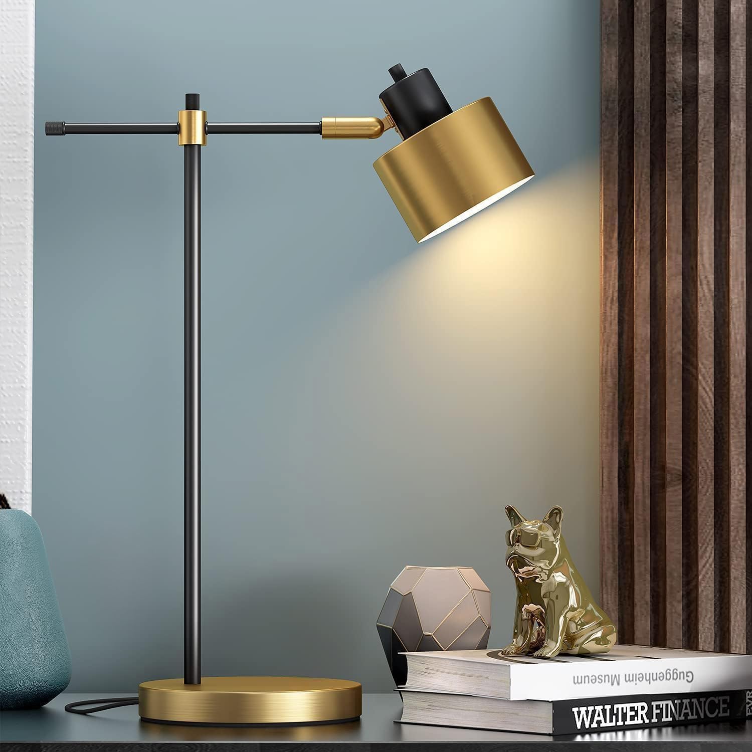 Photo 1 of OYEARS 22.2“ Modern Industrial Desk Lamp for Reading LED Metal Table Lamp Light for Office Bedroom Study Room Living Room Nightstand Bedside Lamps Gold and Matte Black Accent Finish (Bulb Included)