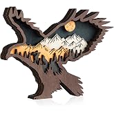 Laozai Cabin Decor Wooden Eagle Wall Art | Handcrafted wood eagle sculpture, rustic cabin decor for bedroom, living room, tabletop. Unique nature gift