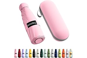 Trenovo Travel Mini Folding Compact Umbrella with Case, 8 Ribs Lightweight Portable, Small Sun & Rain Pocket Umbrella for Girls and Women