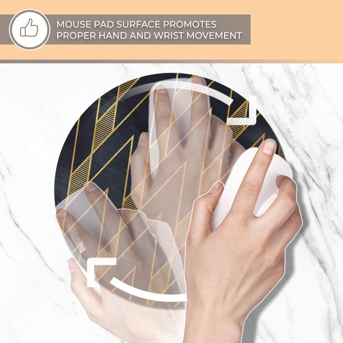 Black & Gold Geometric Art Deco - Flexible Round 5mm Rubber Mouse Mat Pad Office Home Novelty Printed Desk Accessory 12545 - Image 5