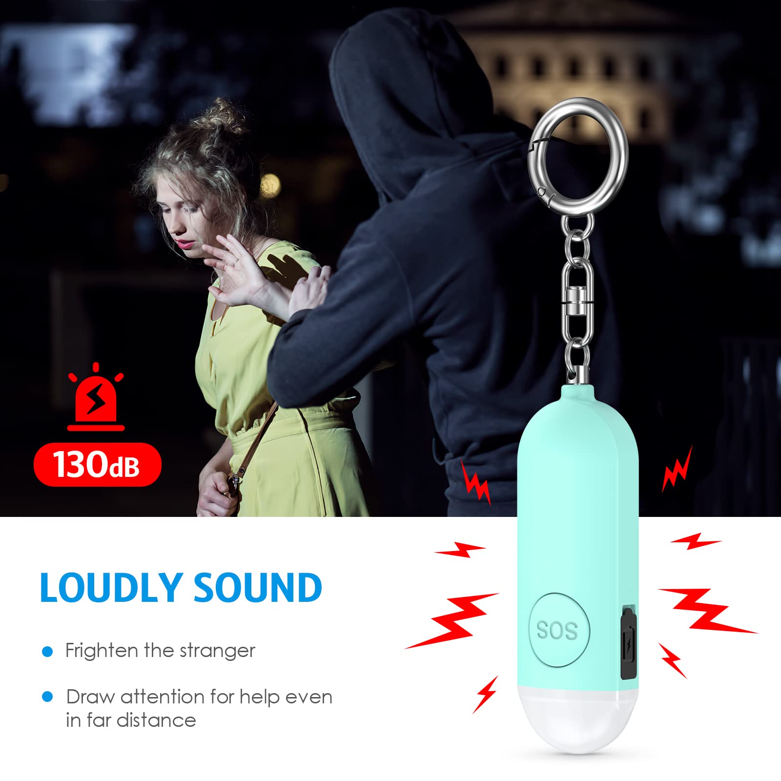 AMIR Safe Sound Personal Alarm - 130DB Keychain with LED Lights, Emergency Safety Alarm for Women, Men, Children, Elderly - Blue