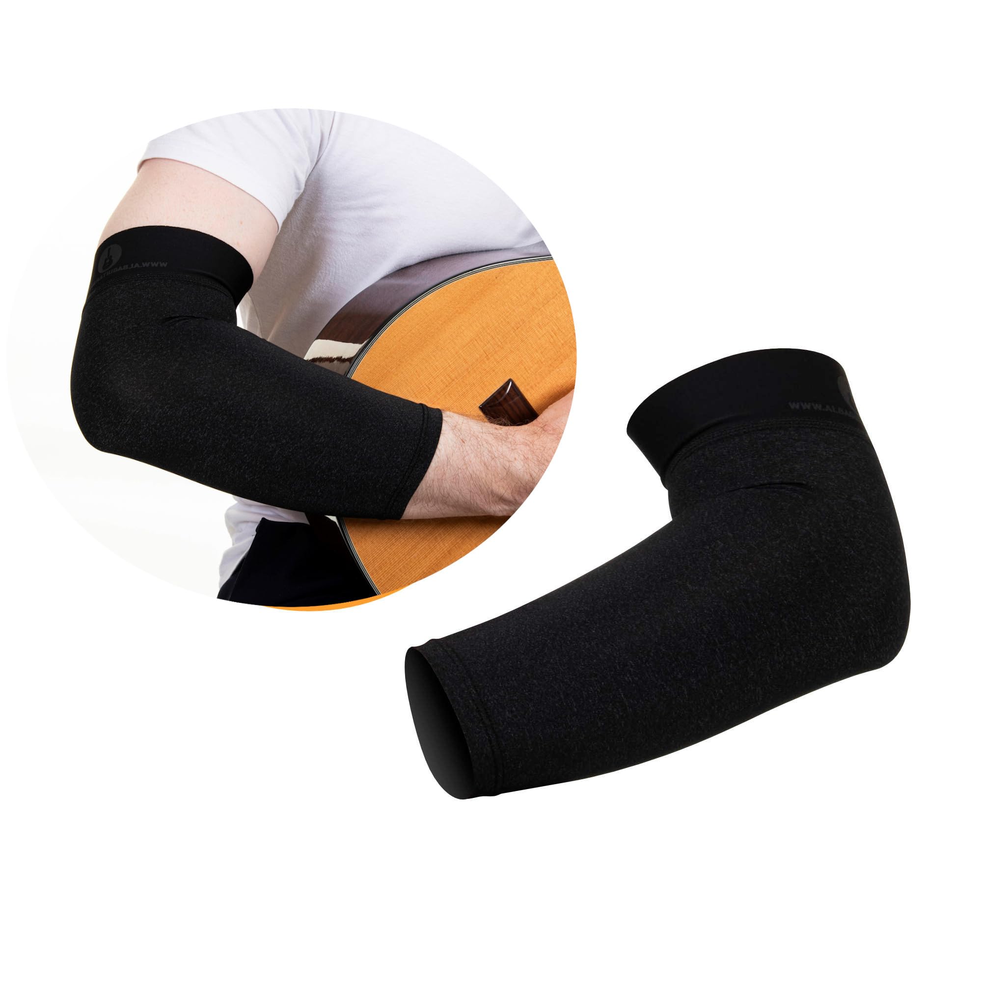 Guitar Arm Sleeve – Small/Medium Grey Breathable Comfort Sleeve for Classical, Flamenco & Electric Guitar Players, Protects Arm & Guitar Finish by Alba GB