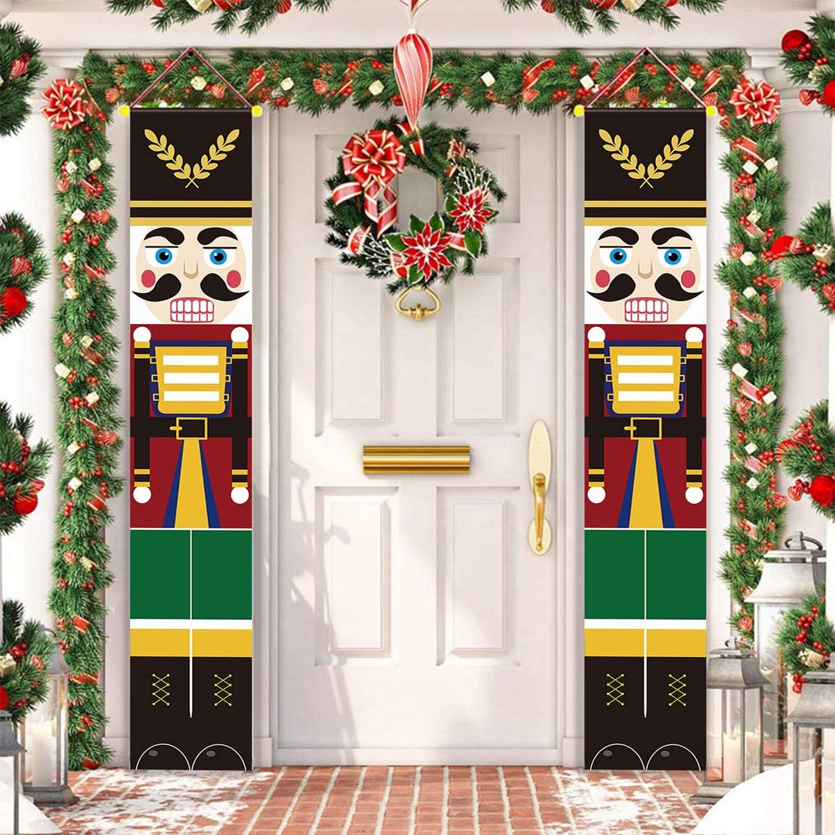ALLODUCK Nutcracker Christmas Decorations - Life Size Nutcracker Soldier Porch Signs -Xmas Hanging Banners Sign for Outdoor Home Wall Door Office Garage Apartment Holiday Party Decoration