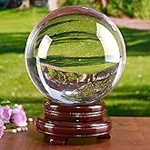 awagas K9 Crystal Ball 150mm(6 inch) Clear Crystal Ball with Wooden Stand for Lense Ball Meditation Divination Healing Photog