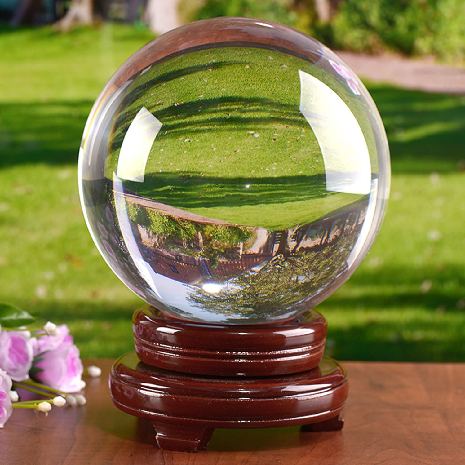 Photo 1 of awagas K9 Crystal Ball 150mm(6 inch) Clear Crystal Ball with Wooden Stand for Lense Ball Meditation Divination Healing Photography Decor Magic Healing Sphere Ball