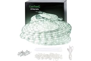 GUOTONG 50ft/15m Plug in LED Rope Lights, 540 Daylight White LEDs, 110V, Waterproof,Connectable, Power Socket Connector Fuse Holder, Indoor/Outdoor Use, Ideal for Backyards, Decorative Lighting