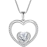 FJ Heart Pendant Necklace 925 Sterling Silver Birthstone Jewelry for Women