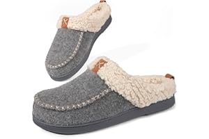 LongBay Womens Felt Sherpa Bedroom Slippers Warm Cozy Wool-Like Moccasin Slippers for Indoor Outdoor Winter Memory Foam House Shoes Slip-On with Fuzzy Plush Lining