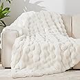 Andency Fluffy Faux Fur Throw Blanket for Couch, Soft Cozy Bubble Blankets for Women, Girls, Snuggy Fuzzy Blanket for Living Room, Sofa, Bed, 50x60 Inches, White, Cream