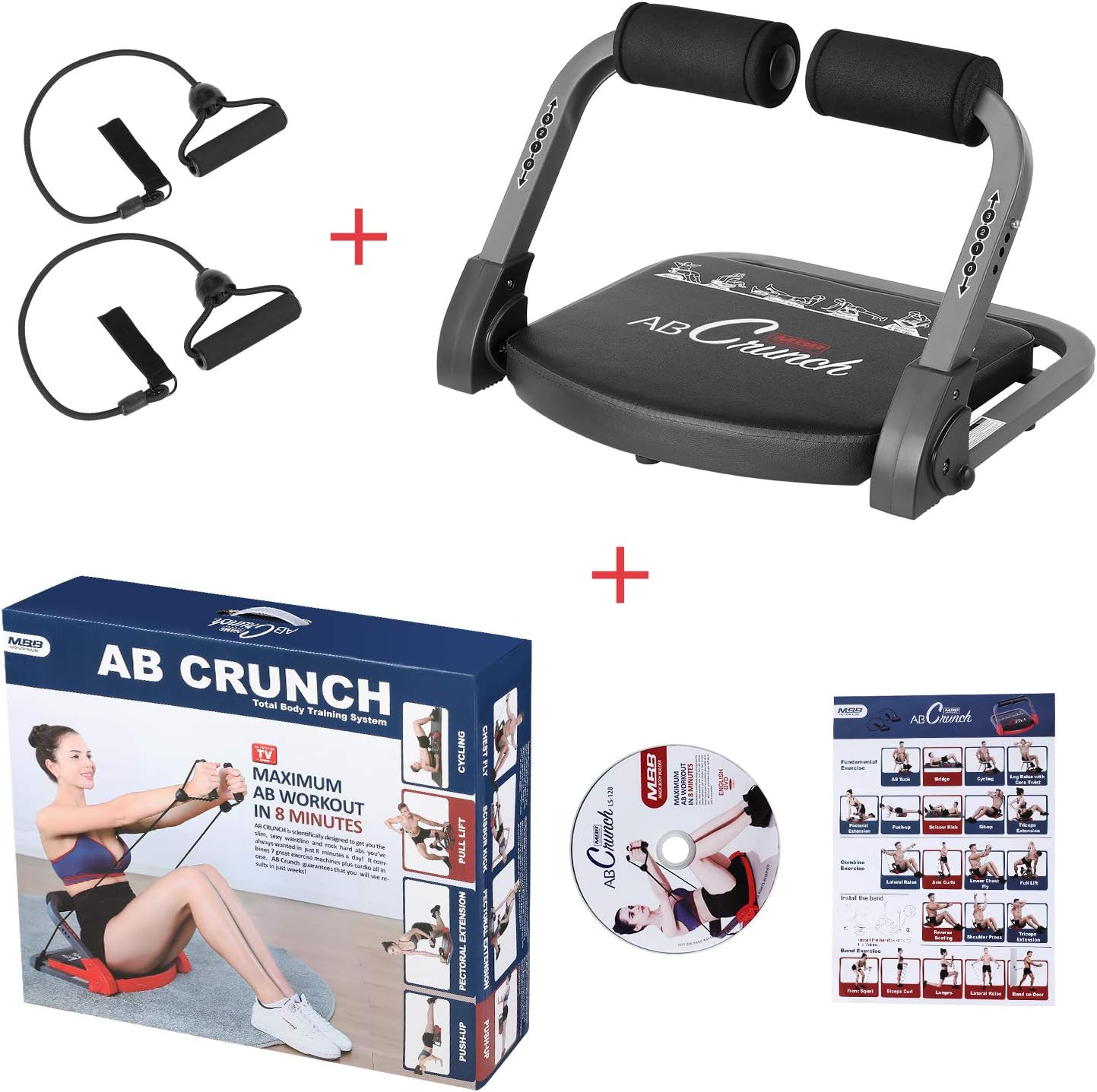 femor Core & Abs Exercise Trainer, Total Body Muscle Building Crunch Training Machine, Home Gym Fitness Equipment for Strength Training with Resistance Bands & Workout Guide, Black : Sports & Outdoors
