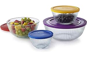 Pyrex 8-piece 100 Years Glass Mixing Bowl Set (Limited Edition) - Assorted Colors Lids