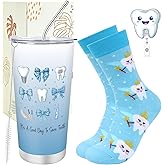 Shejdgart Dental Hygienist Gifts for Women - Unique Gifts for Dental Doctor Nurse, 20oz Tumbler Tooth Badge Reel Socks Gift Set, Dentist Appreciation Week Christmas Birthday Gift for Coworkers Friends
