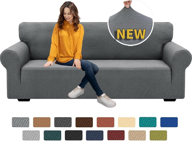 XINEAGE 3 Seater Stretch Jacquard Sofa Cover Light Gray 1 Piece Universal