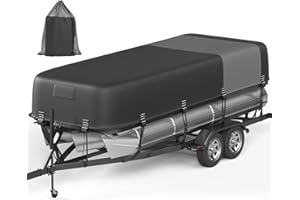 TUSZOM 5-Ply 1600D+1200D Pontoon Boat Cover - Fully Waterproof & Ultra-Durable Tear-Resistant, with Large Storage Bag & Reinforced Windproof Straps (Fits 21'-24' Length, Up to 102" Beam Width)