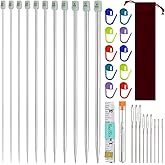 FEPITO Stainless Steel Knitting Needles Set, Straight Single Pointed Metal Knitting Needles, 11 Size from 2.0mm-8.0mm, 9.84 I