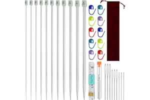 FEPITO Stainless Steel Knitting Needles Set, Straight Single Pointed Metal Knitting Needles, 11 Size from 2.0mm-8.0mm, 9.84 I
