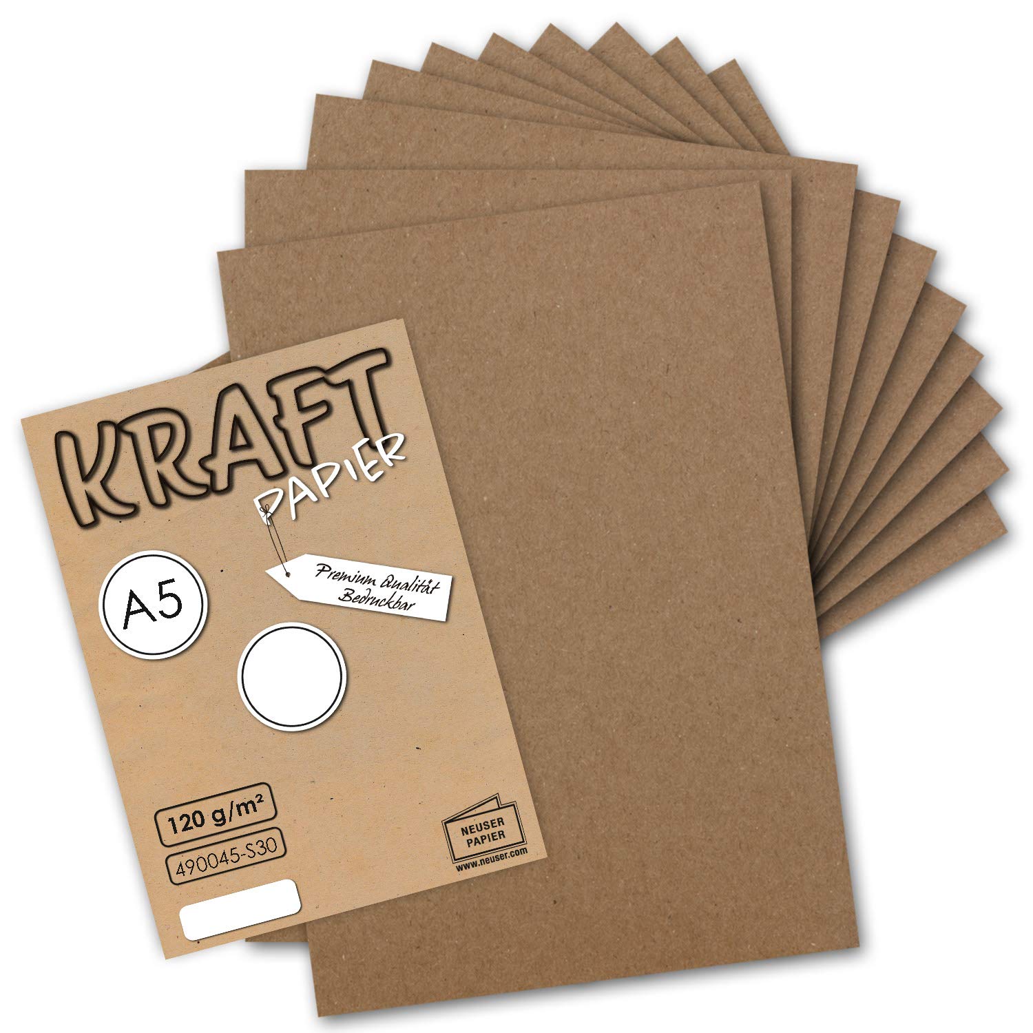 NEUSER PAPIER 100 sheets - Vintage Kraft paper DIN A5 120 g/m² brown recycled paper - 21 x 14.8 cm - ecological letter sheets - stationery -