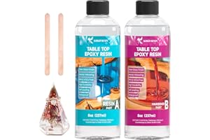 KHKD RESIN Table Top Epoxy Resin Kit - 16OZ Crystal Clear Epoxy Anti-Yellow, Self Leveling, Non-Toxic for Tabletops, Bar Tops & Surface Coat, River Tables, Wood, DIY and Art Resin Casting