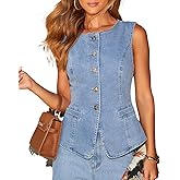 Summer Women's Vintage Denim Tank Tops Casual Sleeveless Crewneck Button Down Jean Waistcoat
