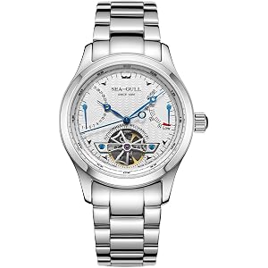 SEA-GULL Mens Automatic Mechanical Watch Flywheel Wrist Watch | Blank Stainless Steel Flywheel Calendar Date Synthetic Sapphi