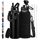 BENZZO Stainless Steel Water Bottle 40oz with Straw & Auto Spout Lids, Paracord Handle, Protective Boot, Insulated Water Bottle Carrier Bag, Keep Cold-48H & Hot-24H Metal Flask Canteen Bottle