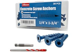 Allkeen 30Pcs 1/4" x1-3/4 Concrete Screws for Anchoring to Masonry