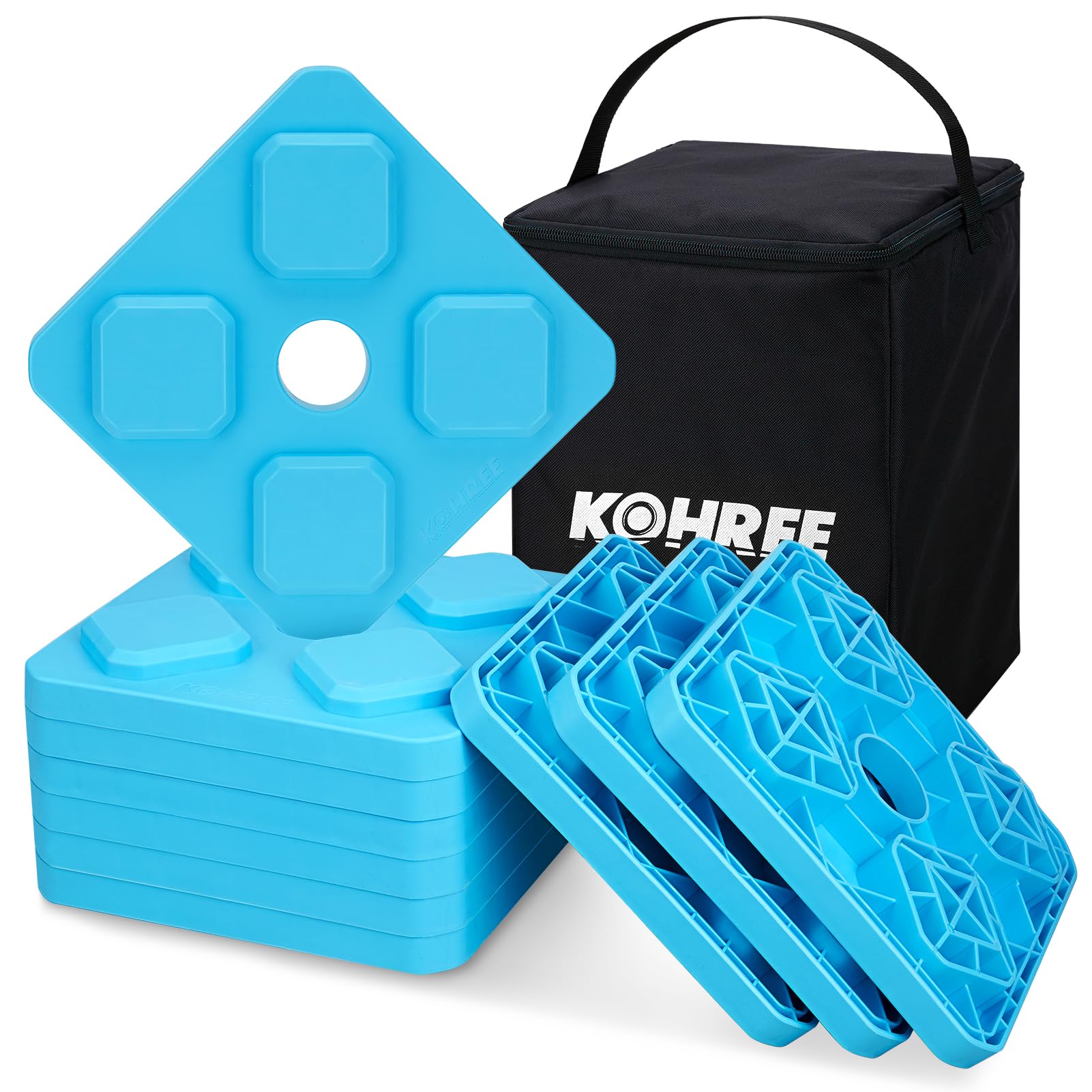 Photo 1 of Kohree Heavy Duty RV Leveling Blocks, 10 Pack Camper Leveling Blocks with Storage Bag, Interlocking Sturdy RV Blocks for Single and Dual Wheels, Stabilizer, Jack, Travel Trailer Accessories