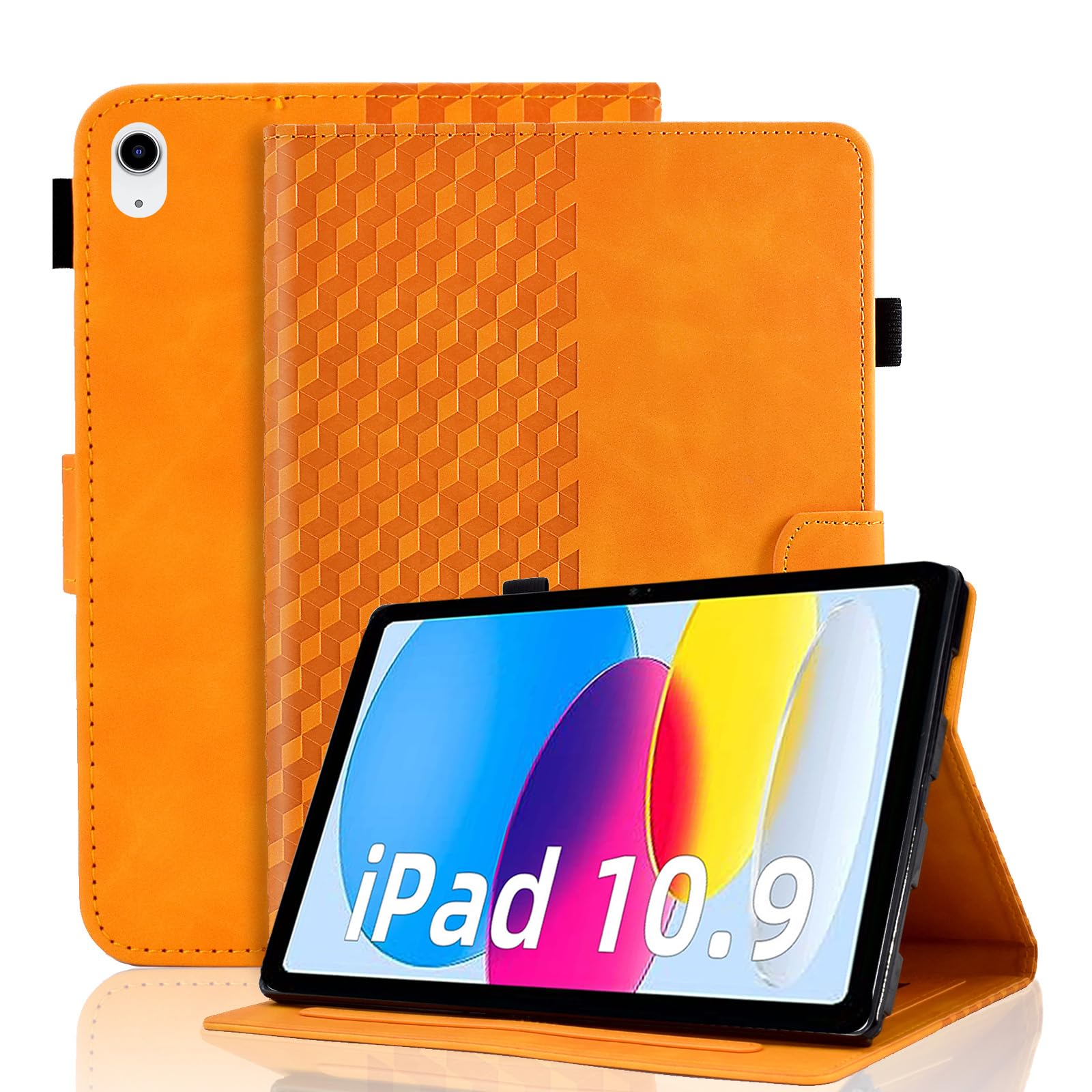 Vkooer Case for iPad (A16) 11th Generation 2025 11-inch/10th Generation 2022 10.9 inch Leather Folio Cover with Auto Sleep/Wake Card Pocket Multi Angle Viewing Stand Smart Shell, Orange