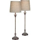 Regency Hill Bentley Traditional French Country Style Buffet Table Lamps 31.5" Tall Skinny Set of 2 Weathered Brown Ridged Li