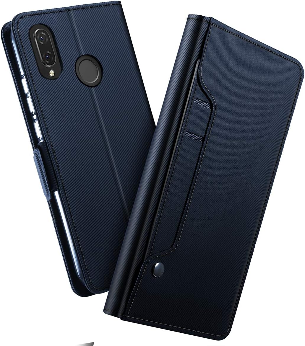 FAMOBIE Wallet Flip Case for Huawei Nova 3i,PU Leather Wallet Case Flip Stand Cover with Mirror [Card Slots] [Magnetic buckle] Soft TPU Case,Blue