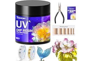 Teexpert UV Dip Resin for Wire Flowers Kit, 100g Crystal Clear UV Resin Starter Kit with 6 Winding Rods, Pliers, 2Pcs 31FT Wires for Jewelry Making, Fast Cure Thick Glue for DIY Flower Decoration
