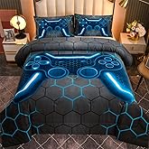 NTBED Game Console Comforter Set for Boys Girls Kids 3D Gaming Geometric Lightweight Microfiber Bedding Sets (blue, Queen)