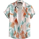 OYOANGLE Men's Tropical Print Hawaiian Shirt Short Sleeve Button Down Aloha Shirt White Orange S