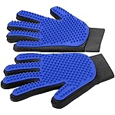 Pet Hair Removal Glove with 255 Silicone Tips for Dogs &amp; Cats, 1 Pair Blue | 2-in-1 Deshedding &amp; Massage Mitt, 5-Finger Flexible Design, for Bathing &amp; Grooming, Safe for Long/Short/Curly Hair Pets
