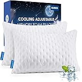 Cooling Side Sleeper Pillow for Neck and Shoulder Pain, Luxury Shredded Memory Foam Pillows for Sleeping, Firm Bed Pillows Queen Size Set of 2- Adjustable Queen Size- Washable Cover Original White