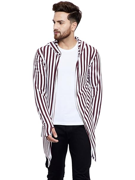 Buy Chill Winston Maroon And White Stripe Hooded Cardigan With