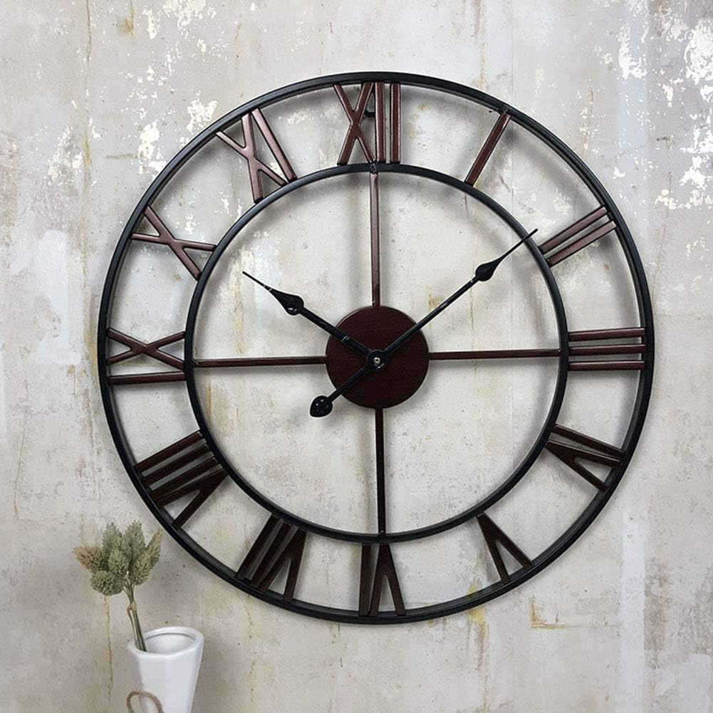 Large Wall Clock,New 3D Circular Retro Roman Wrought Hollow