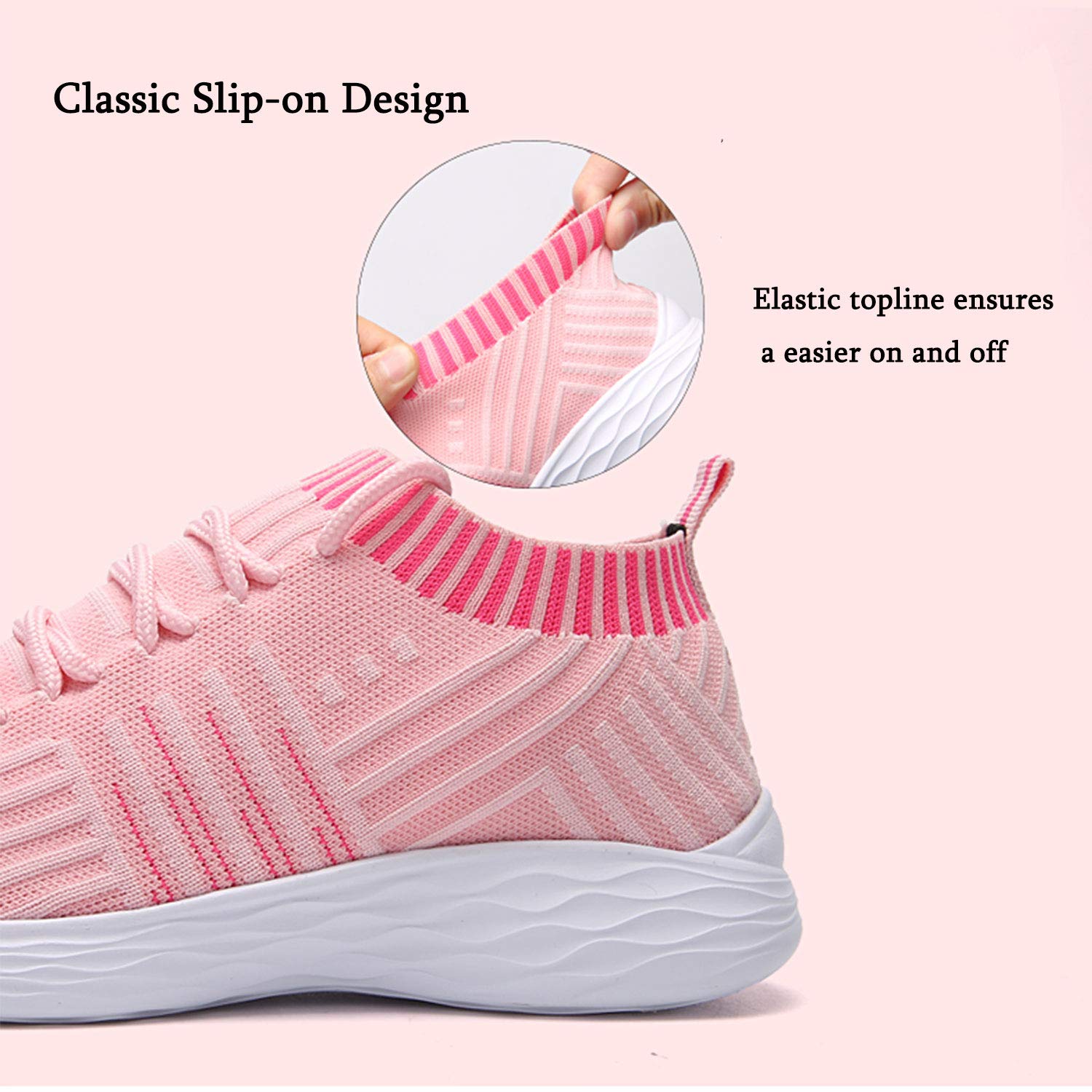 MARITONY Womens Walking Shoes, Slip on Sneakers, Lightweight Outdoor Casual Breathable Mesh Running Tennis Sneakers, Pink 38
