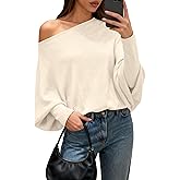 BTFBM Casual Fall Sweaters for Women 2026 Long Batwing Sleeve Ribbed Knit Tops Pullover Loose Off The Shoulder Sweater